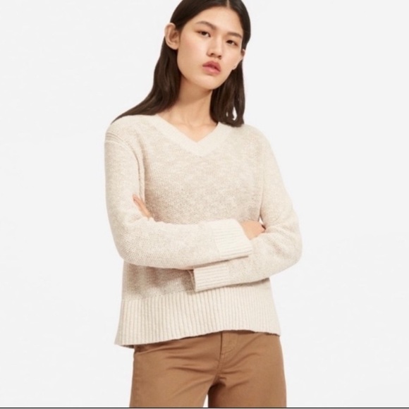 EVERLANE Cotton-Linen Knit V-Neck Sweater, Size X-Small - Picture 1 of 10